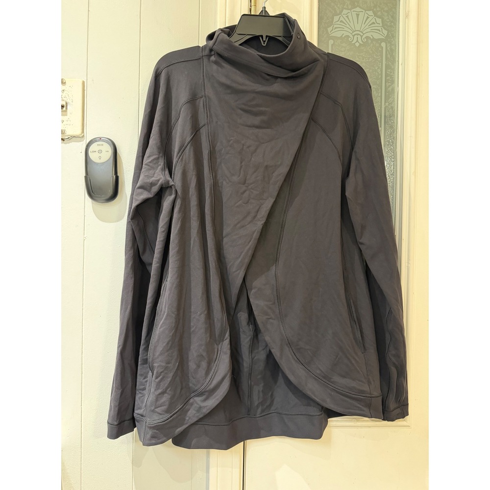 Lululemon Effortless Wrap Jacket Black Funnel Neck Asymmetrical Size 12 LW3EE0S